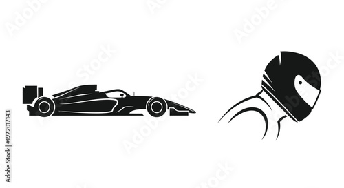 Racing car and helmet design in black a striking silhouette