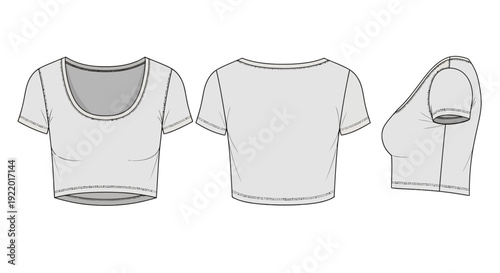 Fashion flat sketch of a simple crop top t-shirt with short sleeves