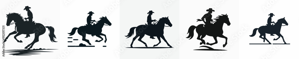 Fototapeta premium A Silhouette Cowboy Riding a Horse Vector Illustration