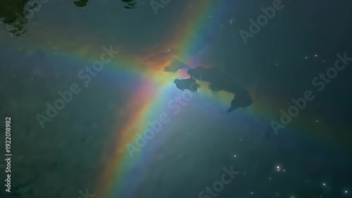 Rainbow Refraction on Water Surface with Ripples.