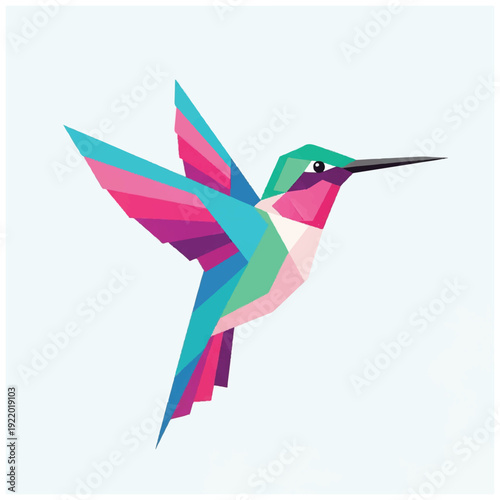 Colorful Hummingbird Origami Art Illustration.