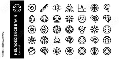 Neuroscience Brain Biology Bold Line Icons-Neuron Axon Synapse Neurotransmitter Action Potential Cortex Hippocampus Amygdala-25 Neuroscience Icon Set Vector - Brain Icons