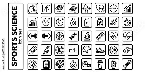 Sports Science Bold Line Icons-VO2 Max Lactate Threshold Muscle Fiber Biomechanics Recovery Periodization Performance Analytics-20 Sports Science Icon Set Vector - Athletic Science Icons