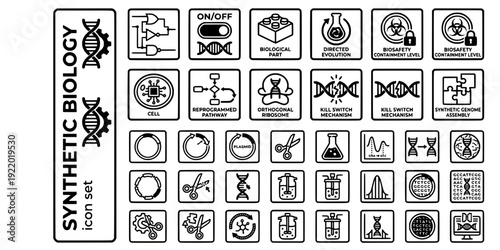 Synthetic Biology Bold Line Icons-Genetic Circuit Toggle Switch Biological Brick Chassis Reprogrammed Orthogonal Ribosome Kill Switch-20 Synthetic Biology Icon Set Vector - Bioengineering Icons