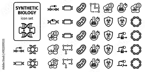 Synthetic Biology Bold Line Icons-Genetic Circuit Toggle Switch Biological Brick Chassis Reprogrammed Orthogonal Ribosome Kill Switch-20 Synthetic Biology Icon Set Vector - Bioengineering Icons