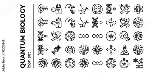 Quantum Biology Bold Line Icons-Photosynthesis Coherence Enzyme Tunneling Cryptochrome Olfaction DNA Quantum Magnetoreception-20 Quantum Biology Icon Set Vector - Quantum Life Icons