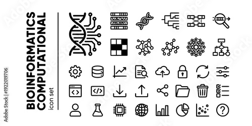 Bioinformatics Computational Science Bold Line Icons-Genome Sequence Protein Structure Phylogenetic BLAST Heatmap Interaction Network-20 Bioinformatics Icon Set Vector - Computational Icons