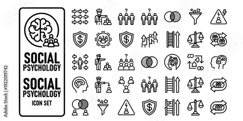 Social Psychology Bold Line Icons-Conformity Obedience Bystander Effect In-Group Out-Group Prejudice Stereotype Social Identity Persuasion-20 Social Psychology Icon Set Vector - Social Behavior Icons