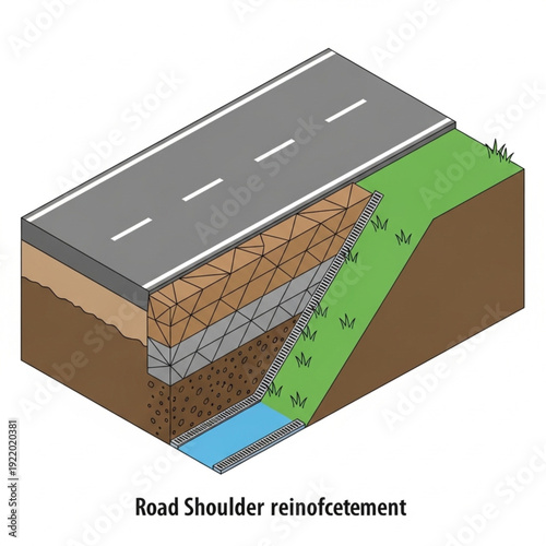 Reinforced Road Shoulder Construction with Geogrid Layers.