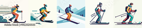 Vector Illustration of a Man Skiing