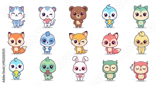 Big Collection of Kawaii Animal Characters and Cute Forest Creatures Sticker Set