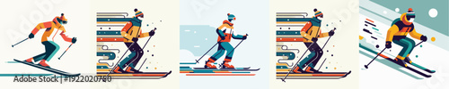 Vector Illustration of a Man Skiing