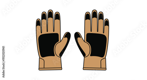 A pair of sturdy beige and black work gloves featuring reinforced dark palms and fingertips is displayed side-by-side on a clean white background.