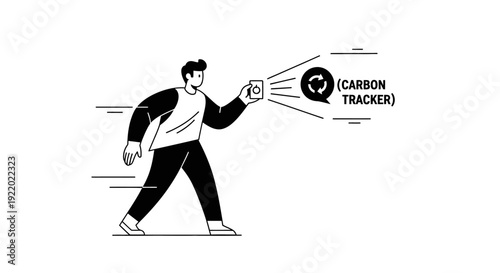 Man holding smartphone with carbon tracker app visualizing environmental impact