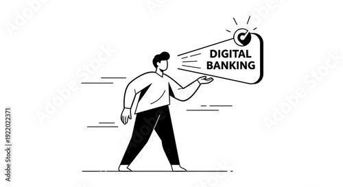 Digital Banking Concept Person Holding a Speech Bubble Promoting Digital Banking