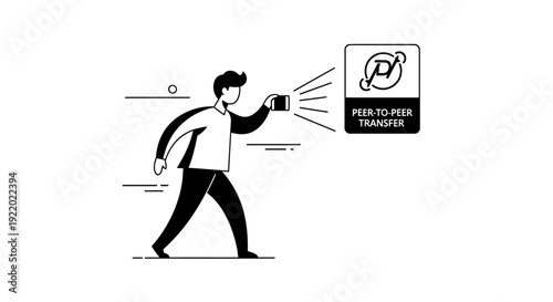 Peer-to-peer transfer concept illustrated with a person holding a device sending information