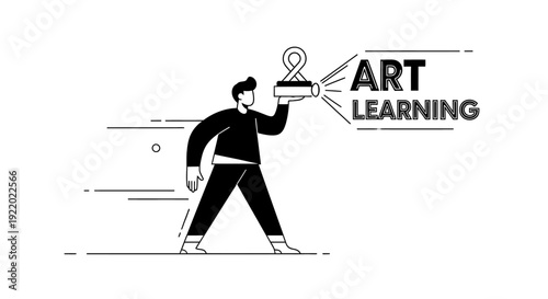 Illustration of a Person Holding a Projector Displaying the Words ART LEARNING