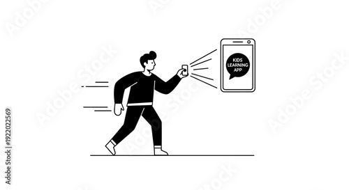 Man using mobile device to capture something in a conceptual representation of technology and innovation