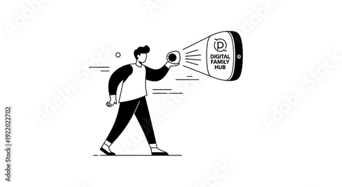 Man holding a flashlight discovering digital information and connections for family online