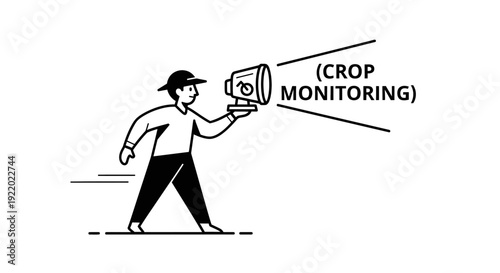 Farmer with megaphone broadcasting crop monitoring to enhance agricultural output