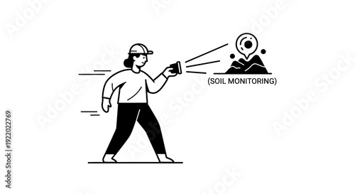 Person using flashlight for soil monitoring research in a mountain landscape