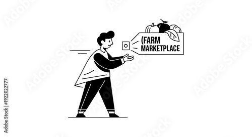 Man holding a virtual display of fresh produce from a farm marketplace