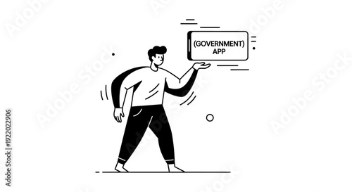 Man holding a smartphone with a government app interface displayed on the screen