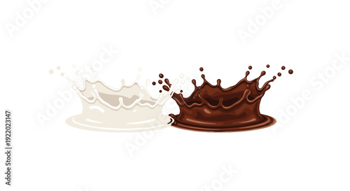 Separate splashes of creamy white milk and dark brown chocolate liquid meet at the center, creating distinct crown shapes.