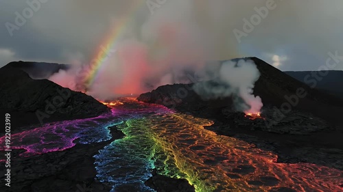 Volcanic Eruption with Thermal Imaging of Lava Flow.