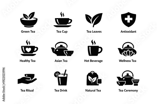 Tea icons collection featuring green, asian, healthy, natural, and wellness designs