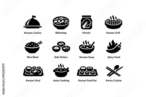 Traditional korean dishes collection: bibimbap, kimchi, and more