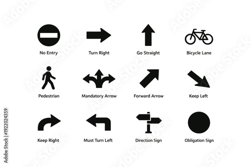 Traffic signs collection: arrows, direction, symbols, bicycle, pedestrian