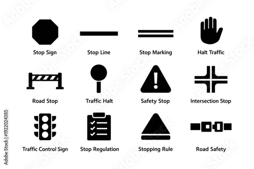 Traffic control signs and symbols for road safety awareness