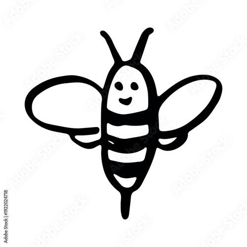 Hand drawn happy funny cute honey bee clipart Adorable flying striped insect friendly kawaii bumble bee For kids print, web, design, decor, logo