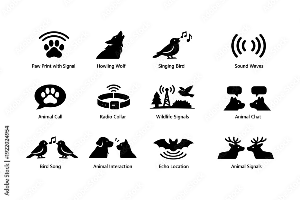 Obraz premium Wildlife communication icons: animal signals and interactions