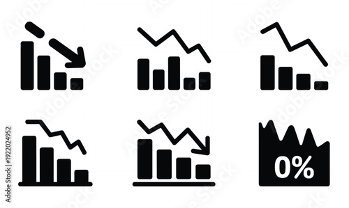 Collection of six black and white business graph icons