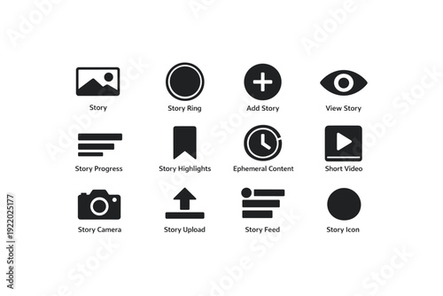 Social media interface: story icons for stories, highlights, and uploading
