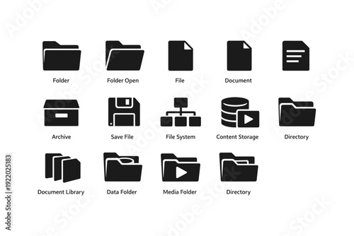 Set of file and folder icons for digital organization and storage