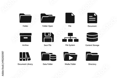 Collection of file and folder icons for digital organization