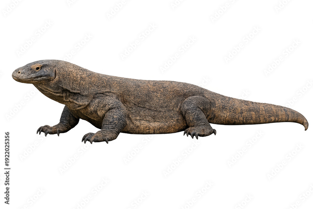 Fototapeta premium Komodo dragon standing, large reptile predator facing left