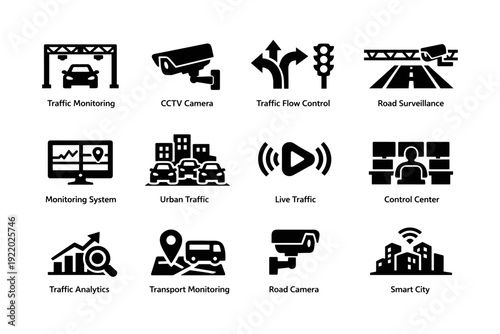 Traffic monitoring and control icons for urban surveillance and analytics