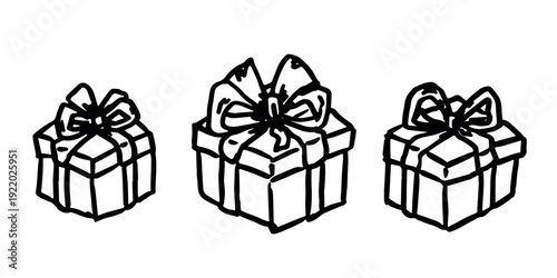 Set of hand drawn present box with ribbons Birthday present clipart Christmas gift Holiday doodle For design, print, web, decor, greeting card, sale