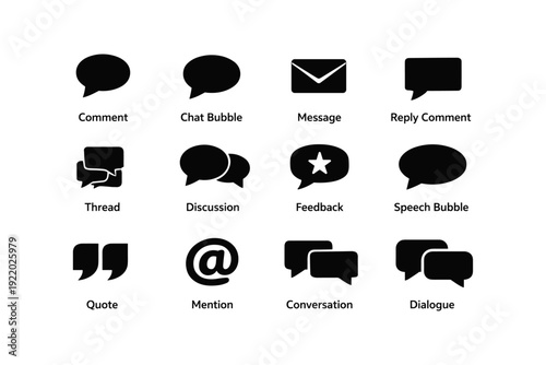 Set of communication icons including chat, message, discussion, and feedback