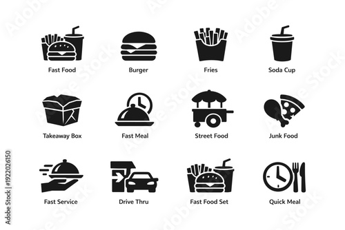 Fast food icons: burgers, fries, drinks, and more