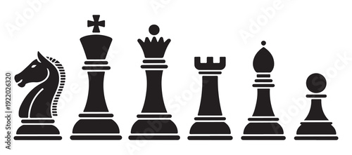 Set of black and white chess pieces vector illustration isolated on white background