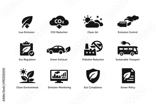 Eco-friendly transportation and environmental policy icons