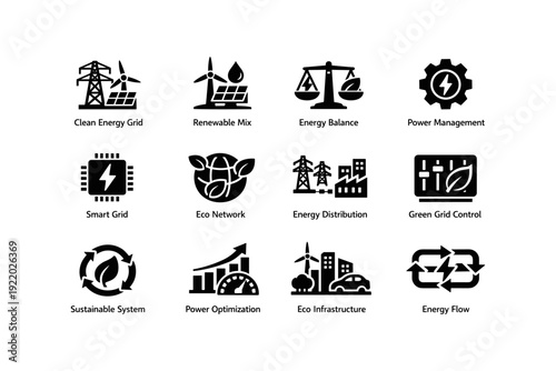 Icons of renewable energy and sustainable power management systems