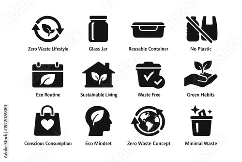 Eco-friendly symbols: zero waste lifestyle and sustainable living icons