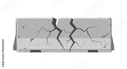 A single sturdy grey concrete barrier is heavily cracked and broken in multiple places across its front surface, showing significant damage.