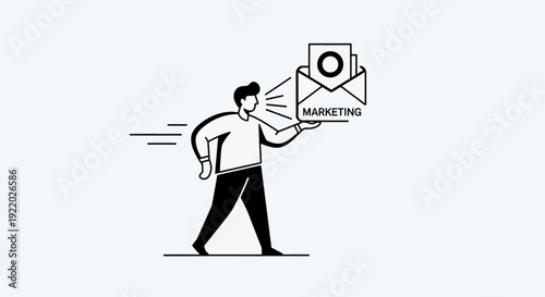 Illustration of a person sending an email for marketing purposes, representing digital communication and outbound campaigns for business growth and outreach strategies